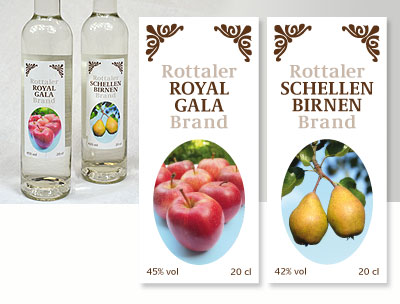 Etiketten für Rottaler Royal Gala Brand und Rottaler Schellenbirnen Brand